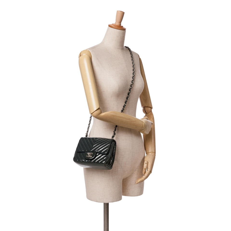 Chanel Mini Square Classic Chevron Patent Flap
