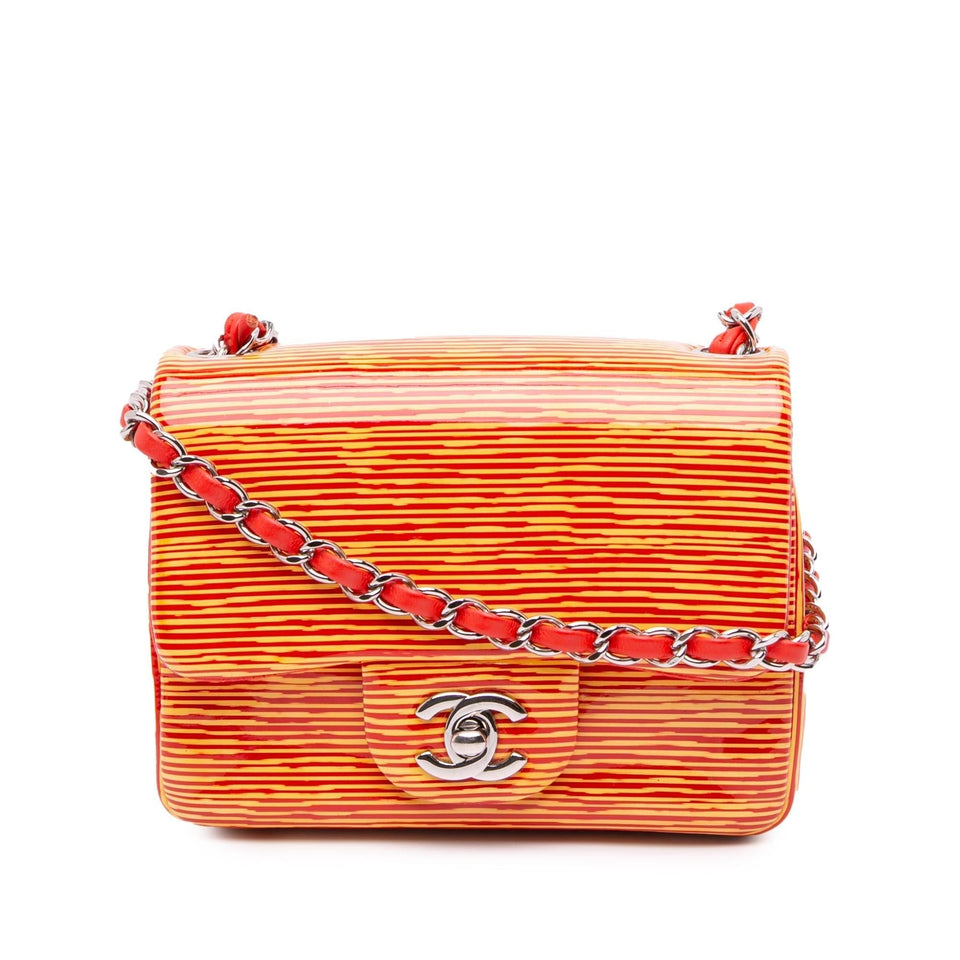 Chanel Mini Square Classic Patent Striped Single Flap