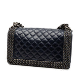 Chanel Old Medium Quilted Glazed Calfskin Chain Around Boy Flap