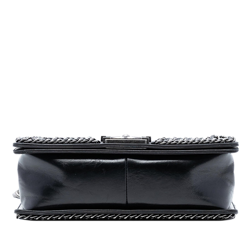 Chanel Old Medium Quilted Glazed Calfskin Chain Around Boy Flap