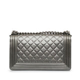 Chanel Old Medium Quilted Perforated Metallic Lambskin Boy Flap