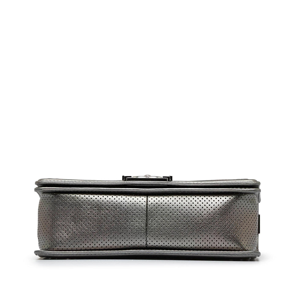 Chanel Old Medium Quilted Perforated Metallic Lambskin Boy Flap