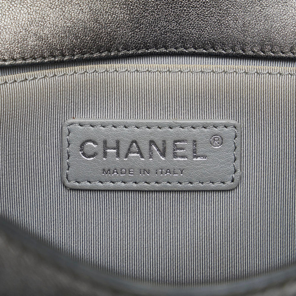Chanel Old Medium Quilted Perforated Metallic Lambskin Boy Flap