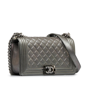 Chanel Old Medium Quilted Perforated Metallic Lambskin Boy Flap