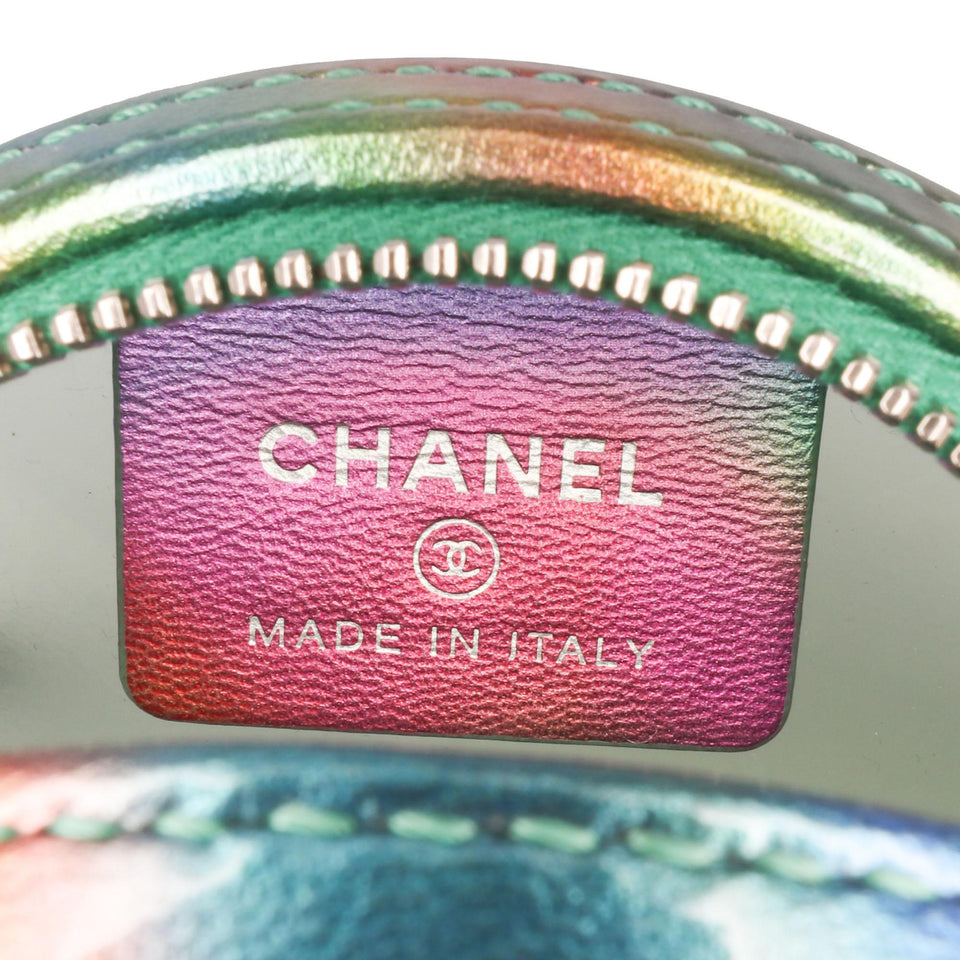 Chanel PVC and Metallic Lambskin CC Filigree Round Clutch with Chain