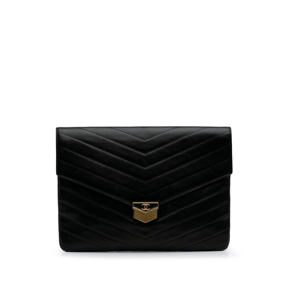 Chanel Paris Hamburg Chevron Lambskin Clutch