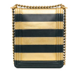 Chanel Paris New York Metallic Lambskin Striped North South Boy Flap