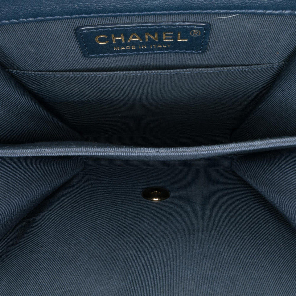 Chanel Paris New York Metallic Lambskin Striped North South Boy Flap