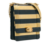 Chanel Paris New York Metallic Lambskin Striped North South Boy Flap