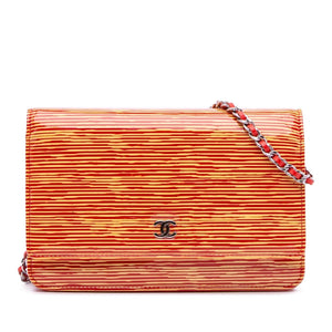 Chanel Patent Striped Wallet On Chain