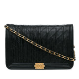 Chanel Pleated Crumpled Chevron Le Boy Wallet On Chain