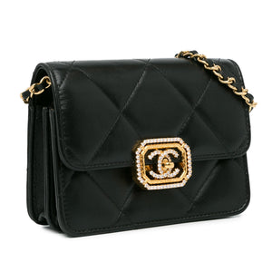 Chanel Quilted Calfskin Strass Clutch With Chain Flap