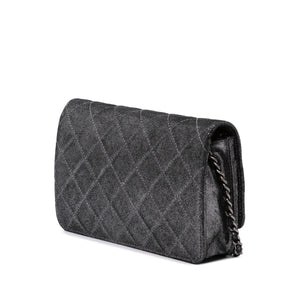 Chanel Quilted Iridescent Lambskin Tartan Button Wallet On Chain