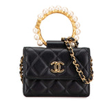 Chanel Quilted Lambskin Pearl Crown Clutch On Chain