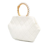 Chanel Quilted Lambskin Pearl Crown Handle Clutch Bag