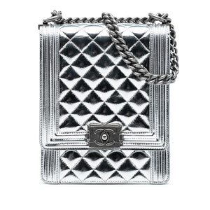Chanel Quilted Metallic Calfskin North South Boy Flap