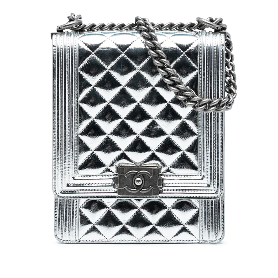 Chanel Quilted Metallic Calfskin North South Boy Flap