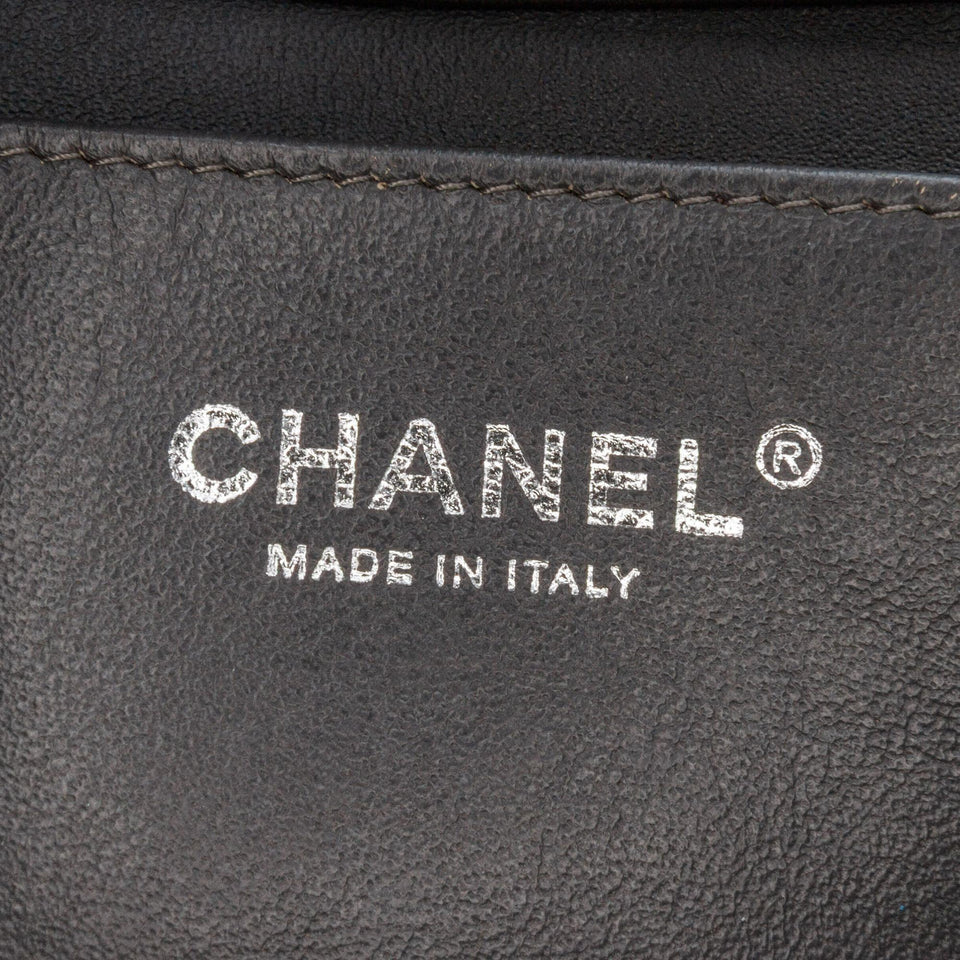 Chanel Quilted Striated Metallic Patent Clutch with Chain