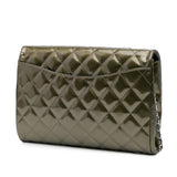 Chanel Quilted Striated Metallic Patent Clutch with Chain