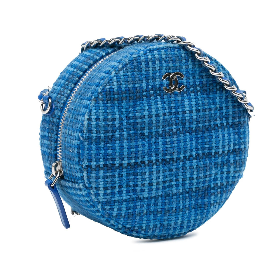 Chanel Quilted Tweed Round Clutch With Chain (SHG-mrWmol)