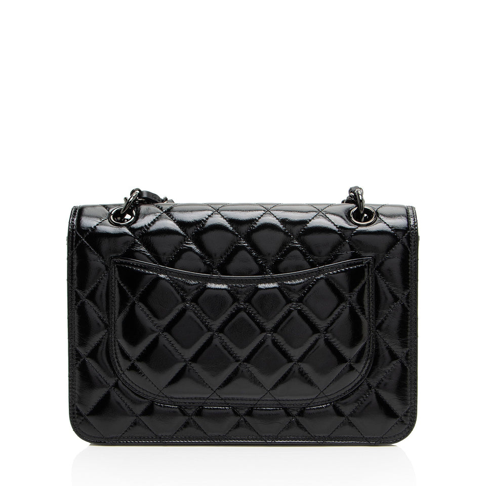 Chanel Shiny Crumpled Calfskin So Black Double You Flap Bag