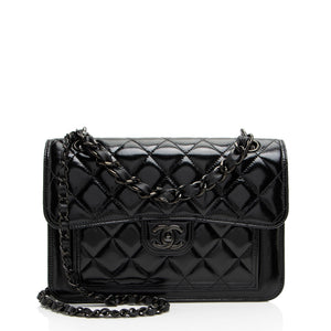 Chanel Shiny Crumpled Calfskin So Black Double You Flap Bag