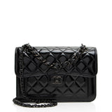 Chanel Shiny Crumpled Calfskin So Black Double You Flap Bag
