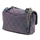Chanel Small Iridescent Goatskin Rainbow Hardware Double Carry Waist Chain Flap