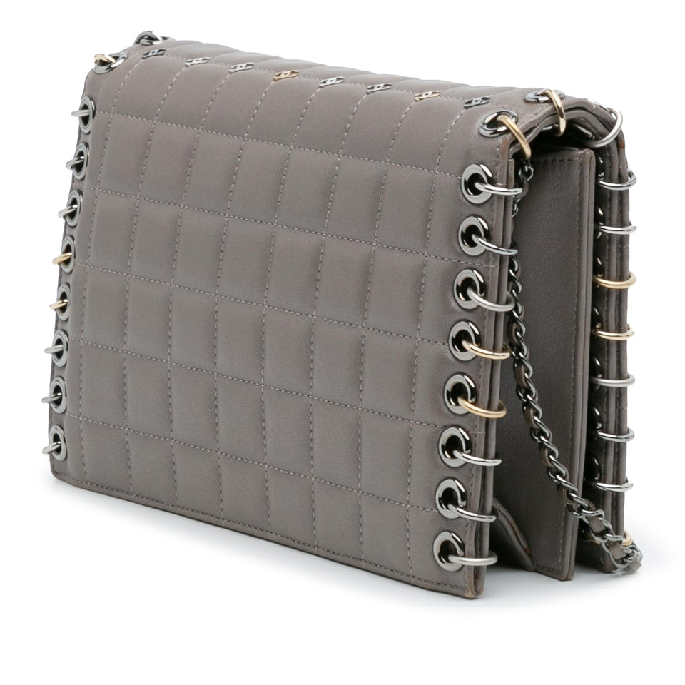 Chanel Small Lambskin Chocolate Bar CC Piercing Studded Chain Flap
