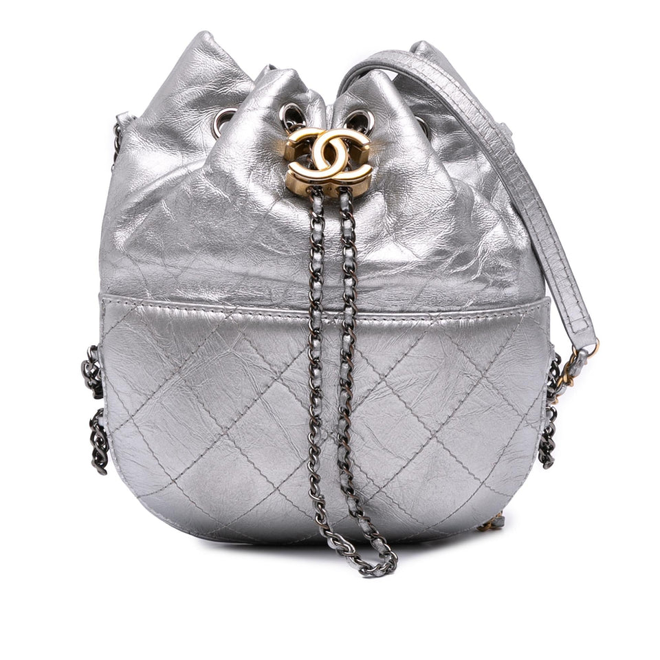 Chanel Small Quilted Metallic Aged Calfskin Gabrielle Bucket Bag