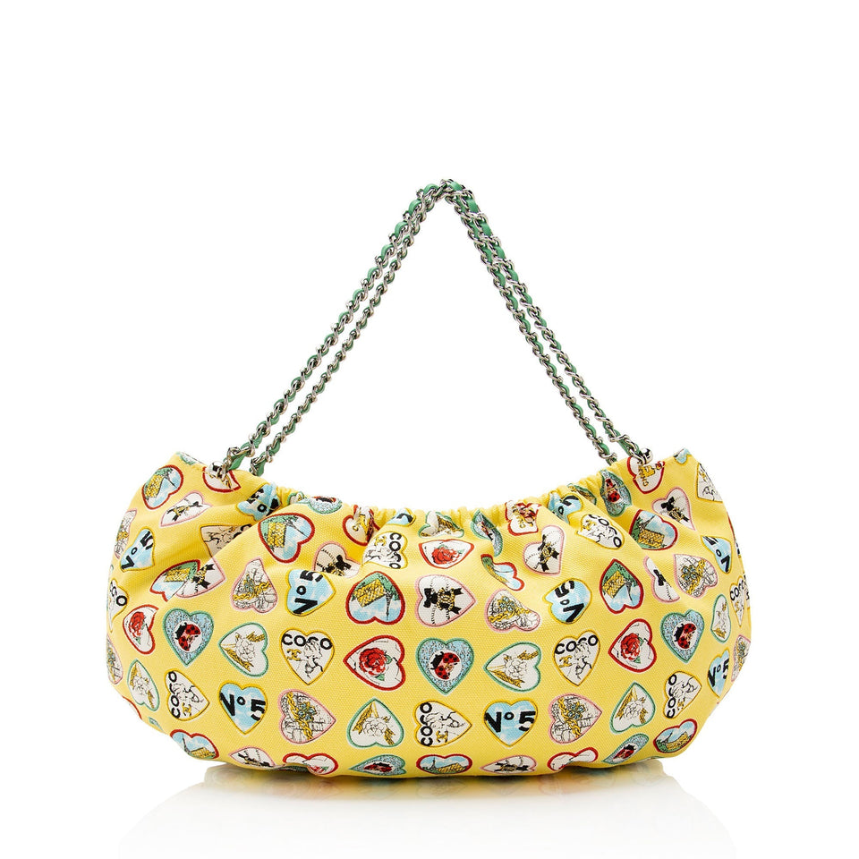 Chanel Vintage Canvas Coco Valentine Heart Chain Hobo