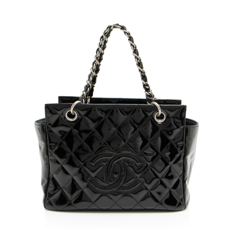Chanel Vintage Patent Leather Timeless CC Petite Tote