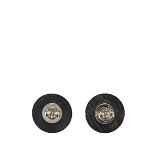 Chanel Wood Logo Button Push Back Earrings