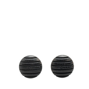 Chanel Wood Logo Button Push Back Earrings