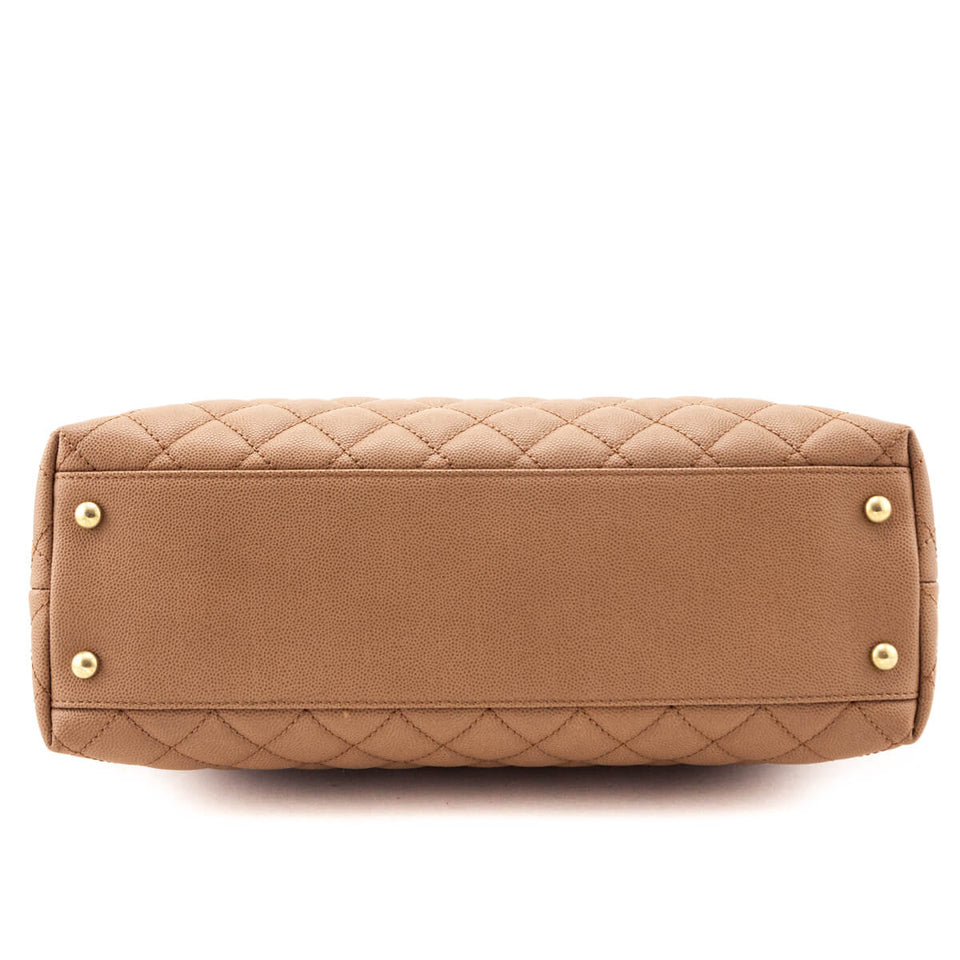 Chanel Beige Caviar & Lizard Quilted Large Coco Handle Flap Bag