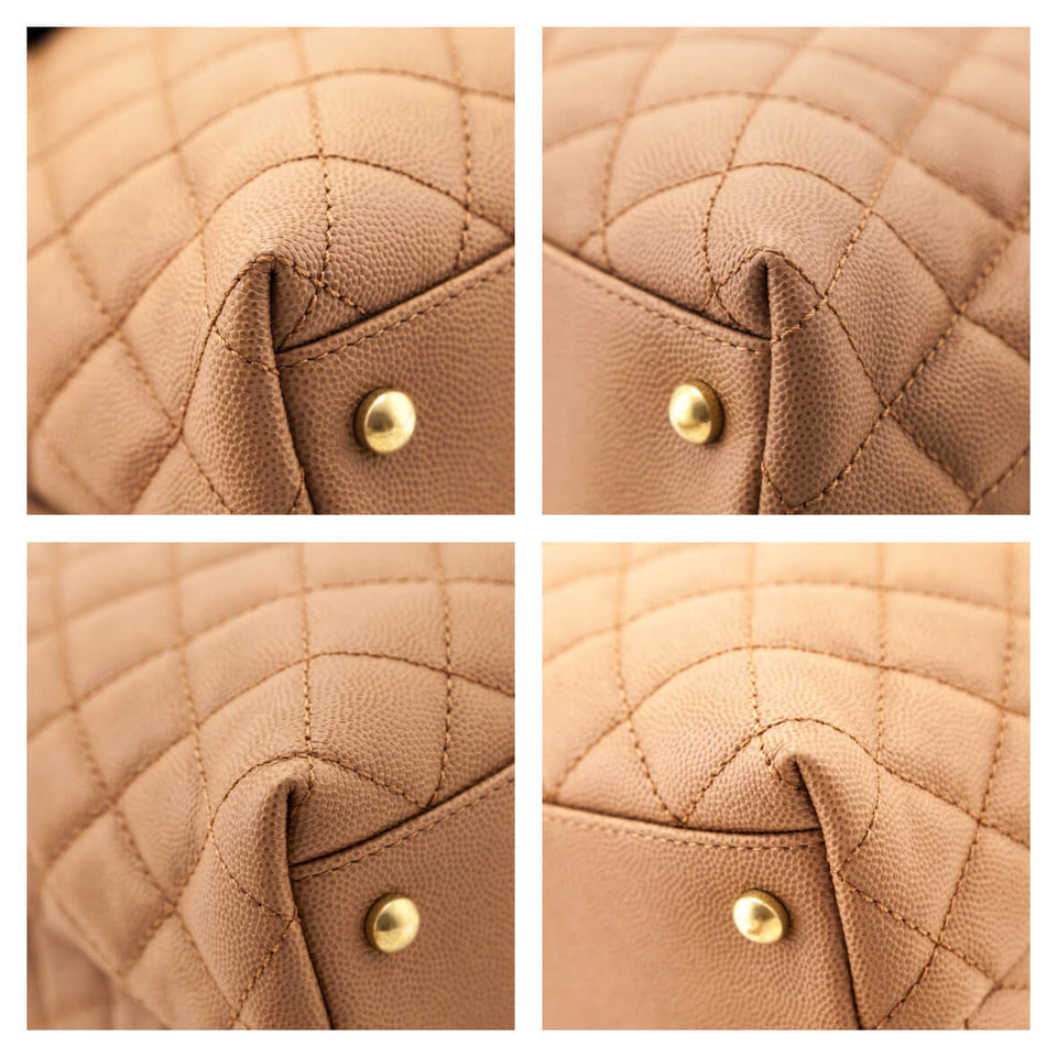 Chanel Beige Caviar & Lizard Quilted Large Coco Handle Flap Bag