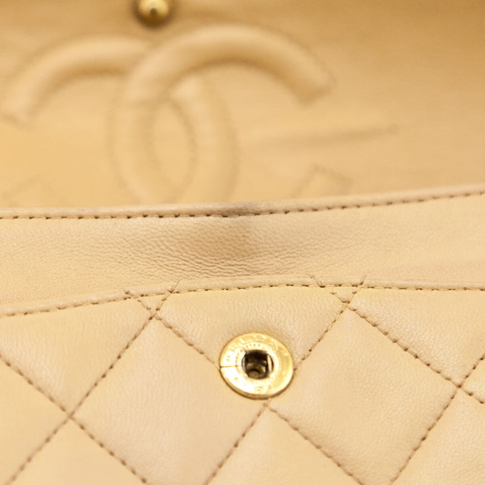 Chanel Beige Lambskin Quilted Medium Double Flap Bag