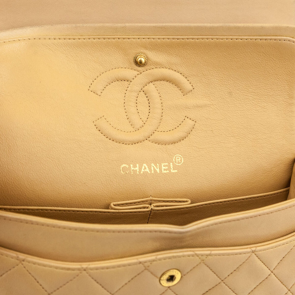 Chanel Beige Lambskin Quilted Medium Double Flap Bag