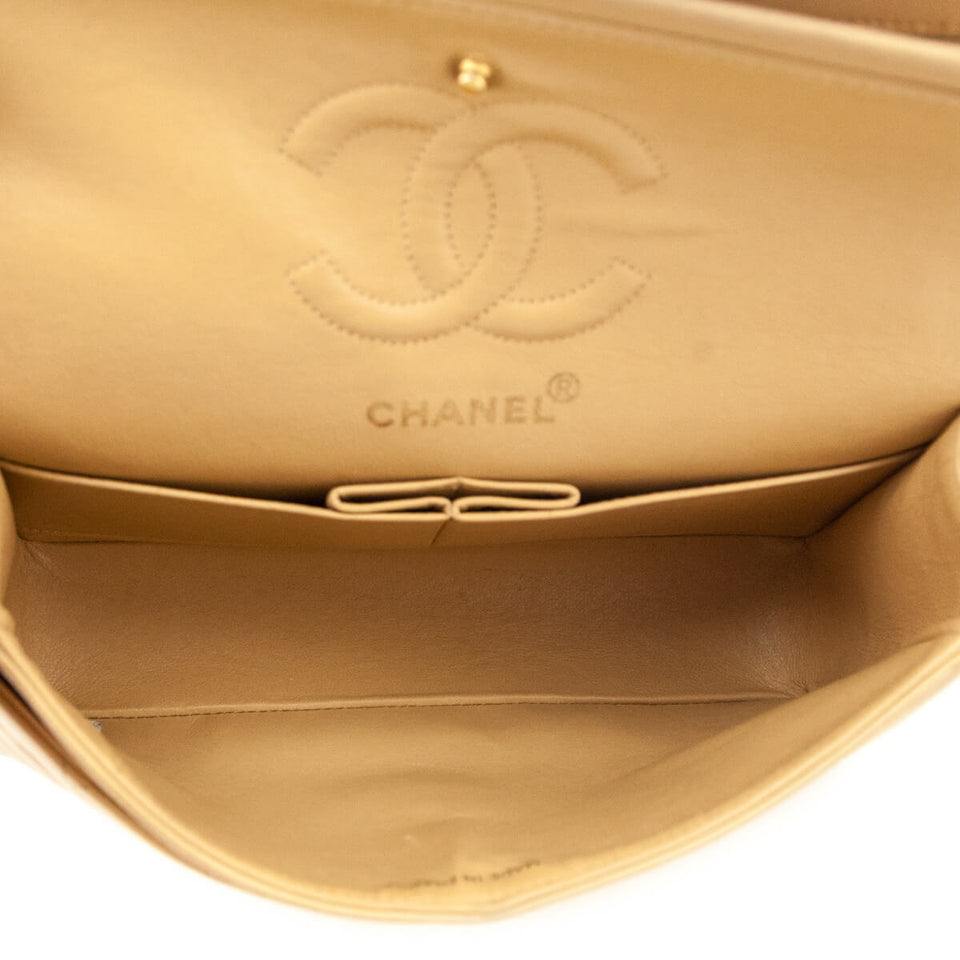 Chanel Beige Lambskin Quilted Medium Double Flap Bag