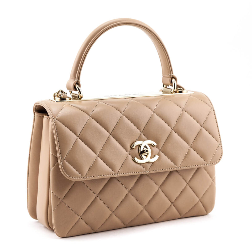 Chanel Beige Lambskin Small Trendy CC Top Handle Flap Bag