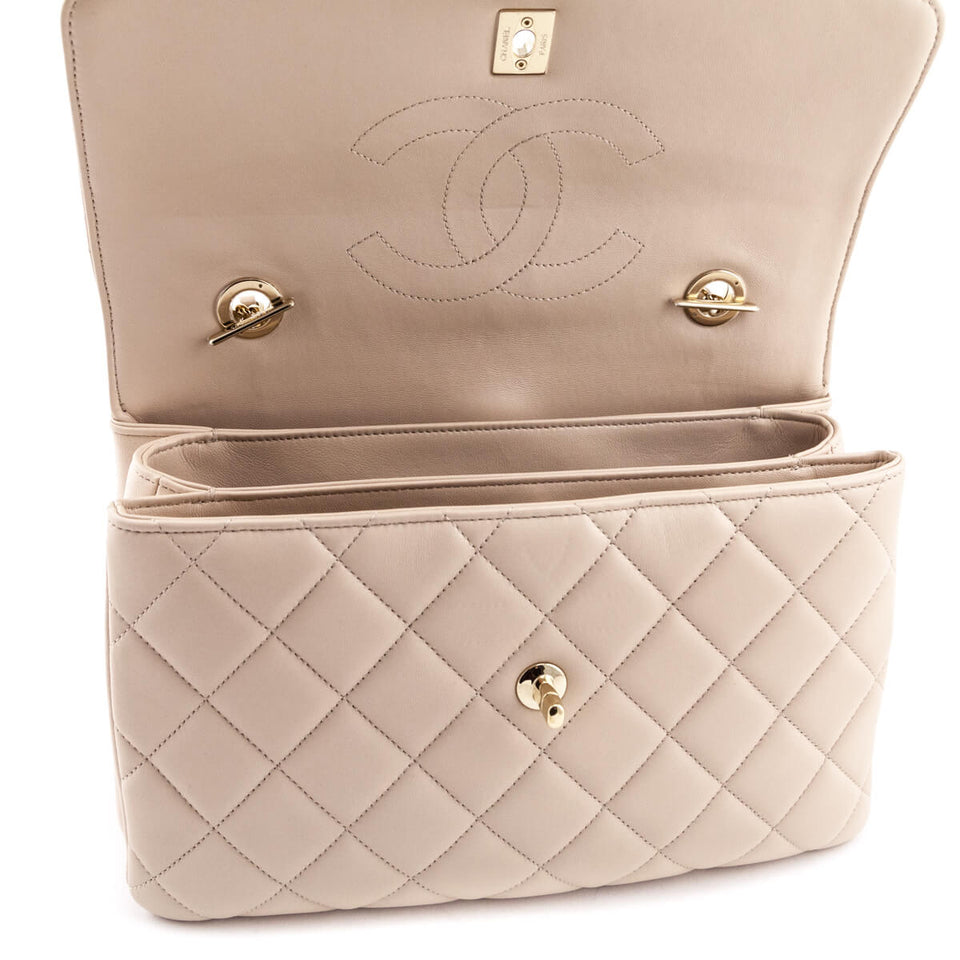Chanel Beige Quilted Lambskin Medium Trendy CC Flap Dual Handle Bag