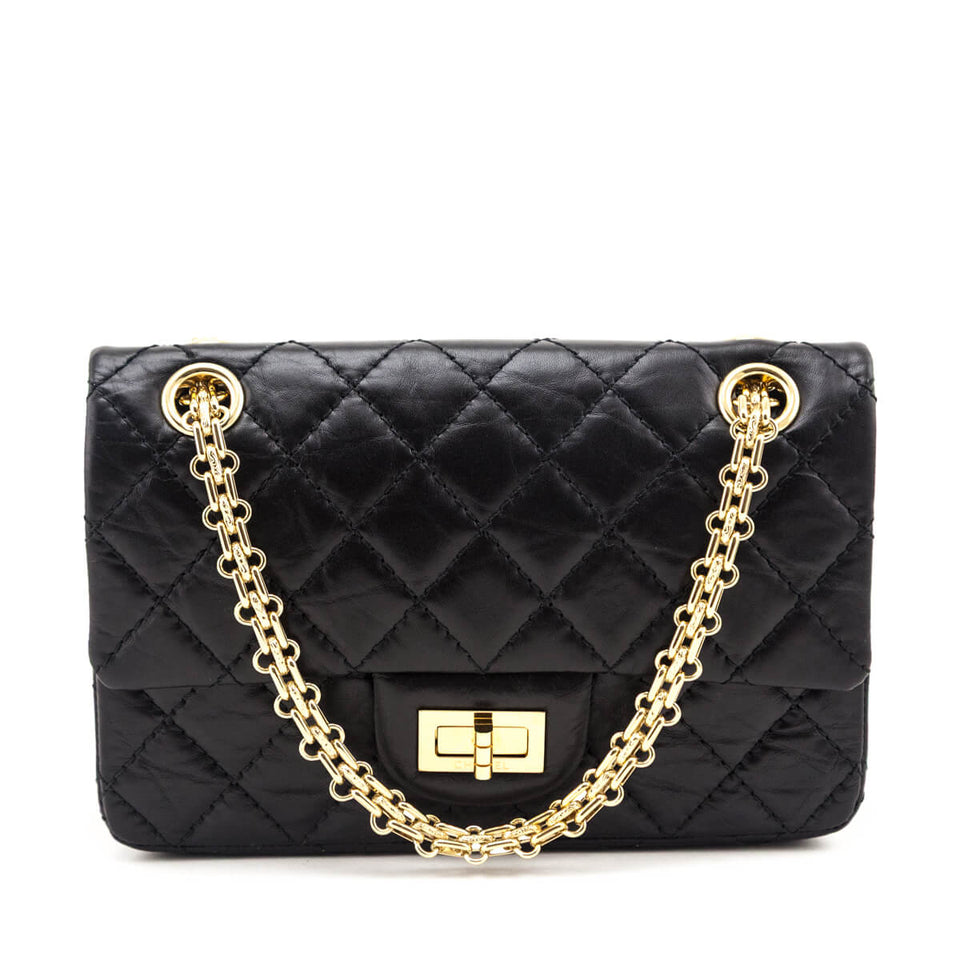 Chanel Black Aged Calfskin Quilted 2.55 Reissue Mini Flap Bag
