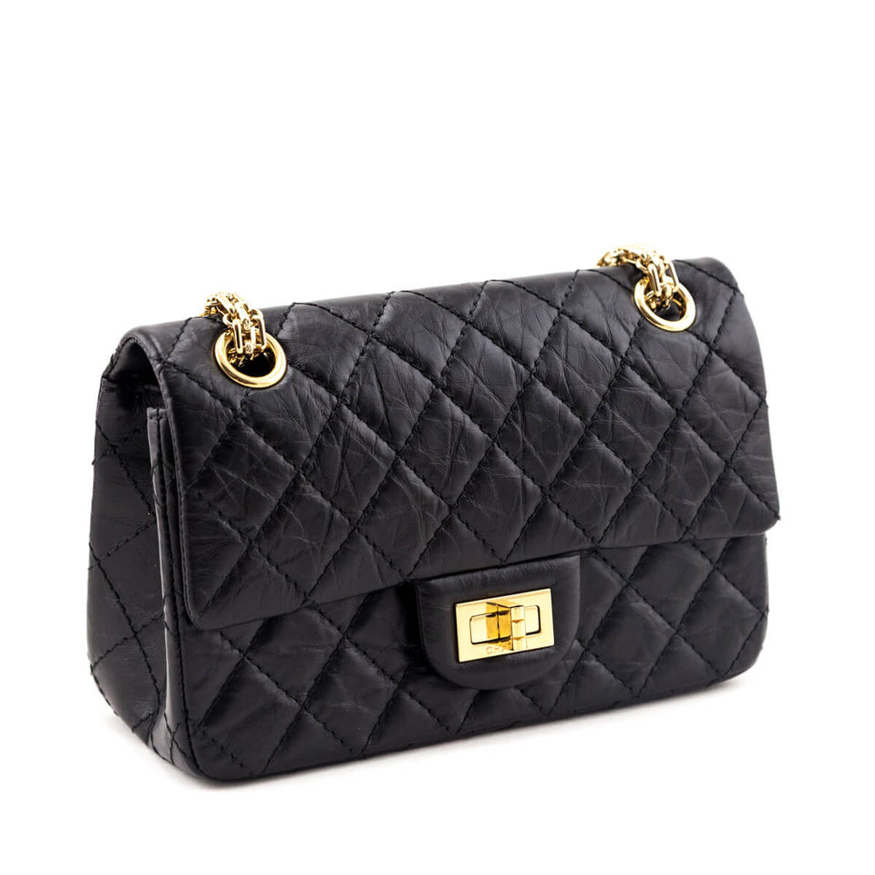 Chanel Black Aged Calfskin Quilted 2.55 Reissue Mini Flap Bag
