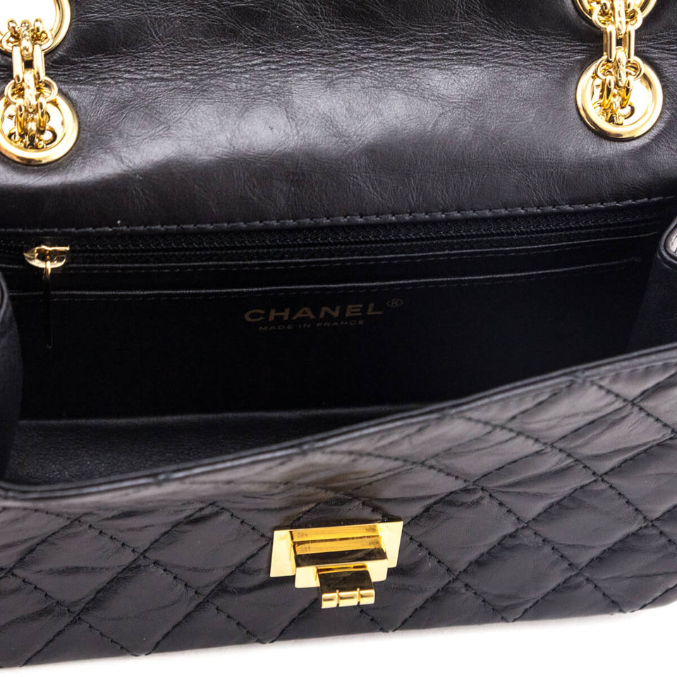 Chanel Black Aged Calfskin Quilted 2.55 Reissue Mini Flap Bag