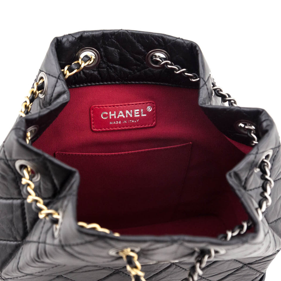 Chanel Black Aged Calfskin Quilted Small Gabrielle Backpack