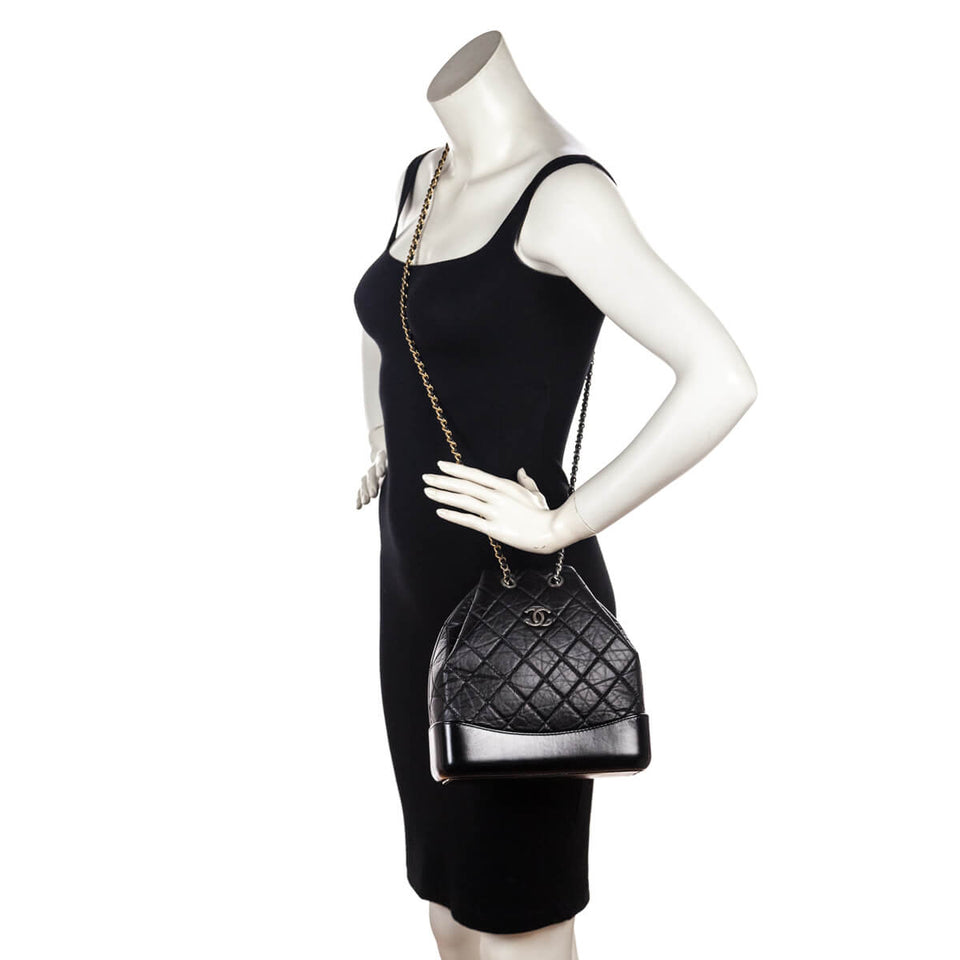 Chanel Black Aged Calfskin Quilted Small Gabrielle Backpack