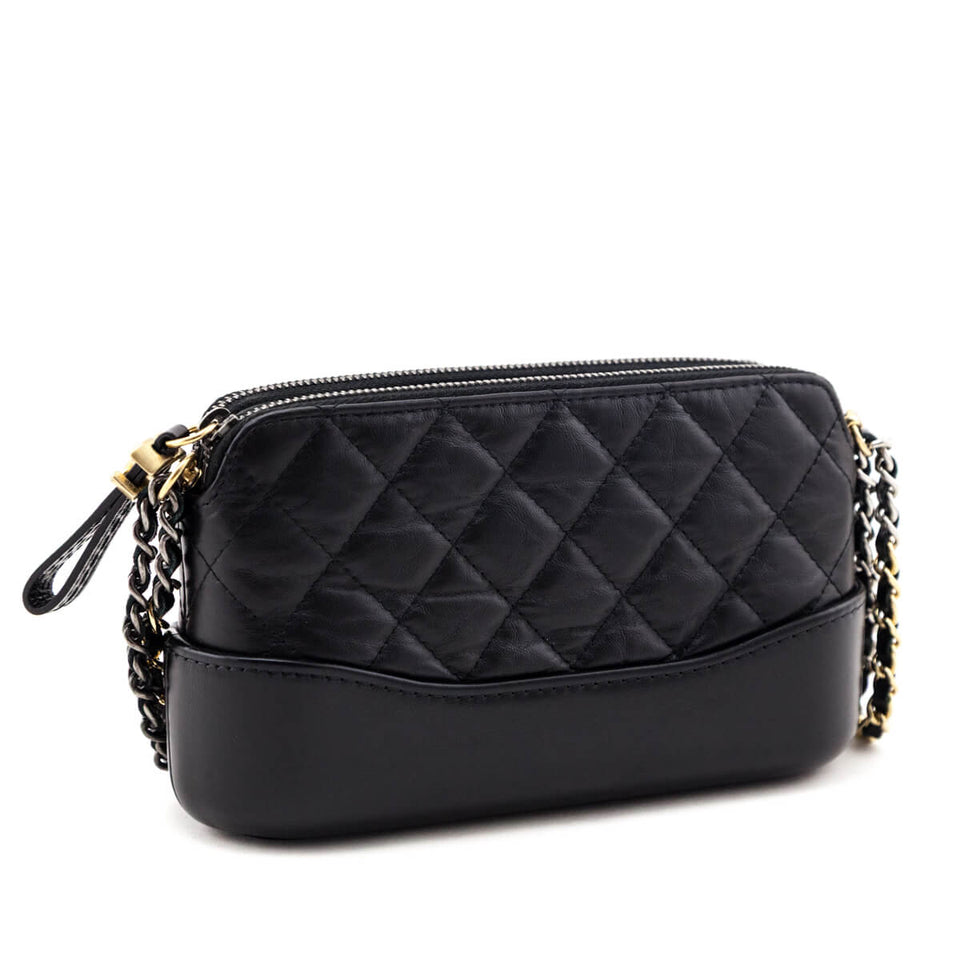 Chanel Black Aged Calfskin Quilted Small Gabrielle Clutch With Chain