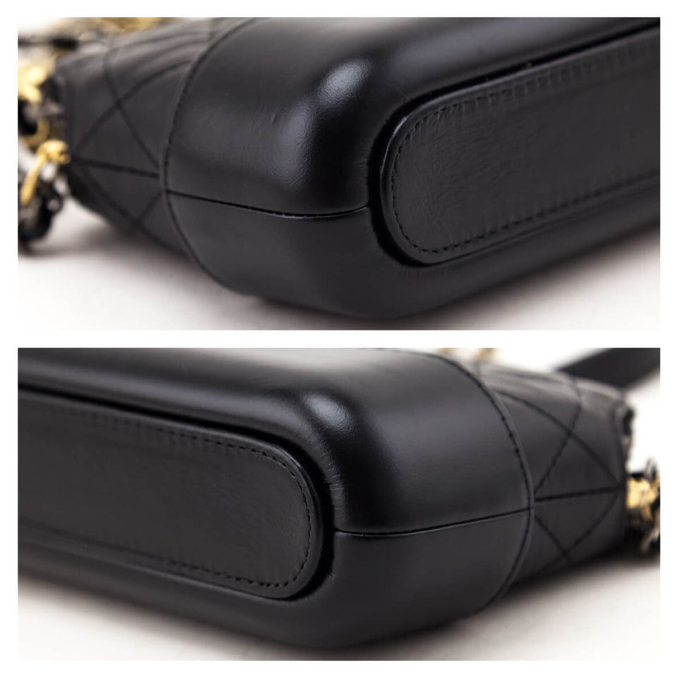 Chanel Black Aged Calfskin Quilted Small Gabrielle Clutch With Chain