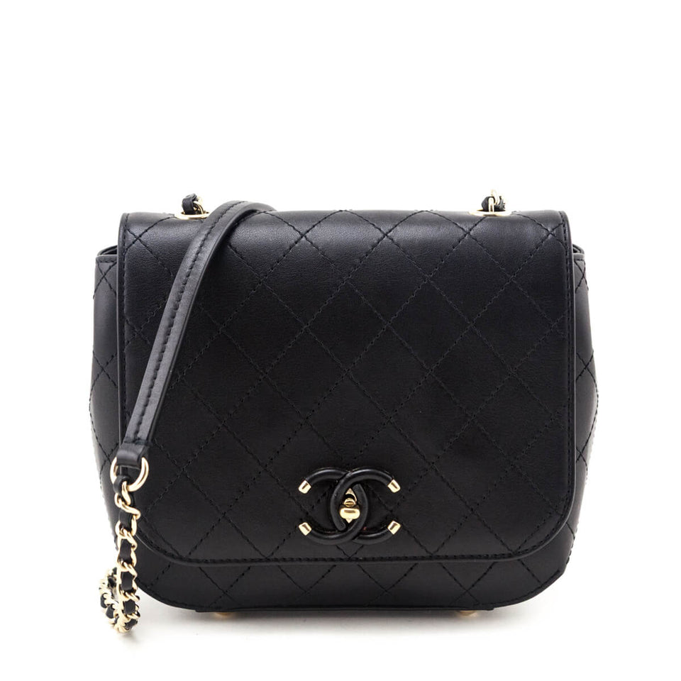 Chanel Black Calfskin Stitched Small Covered CC Flap Bag