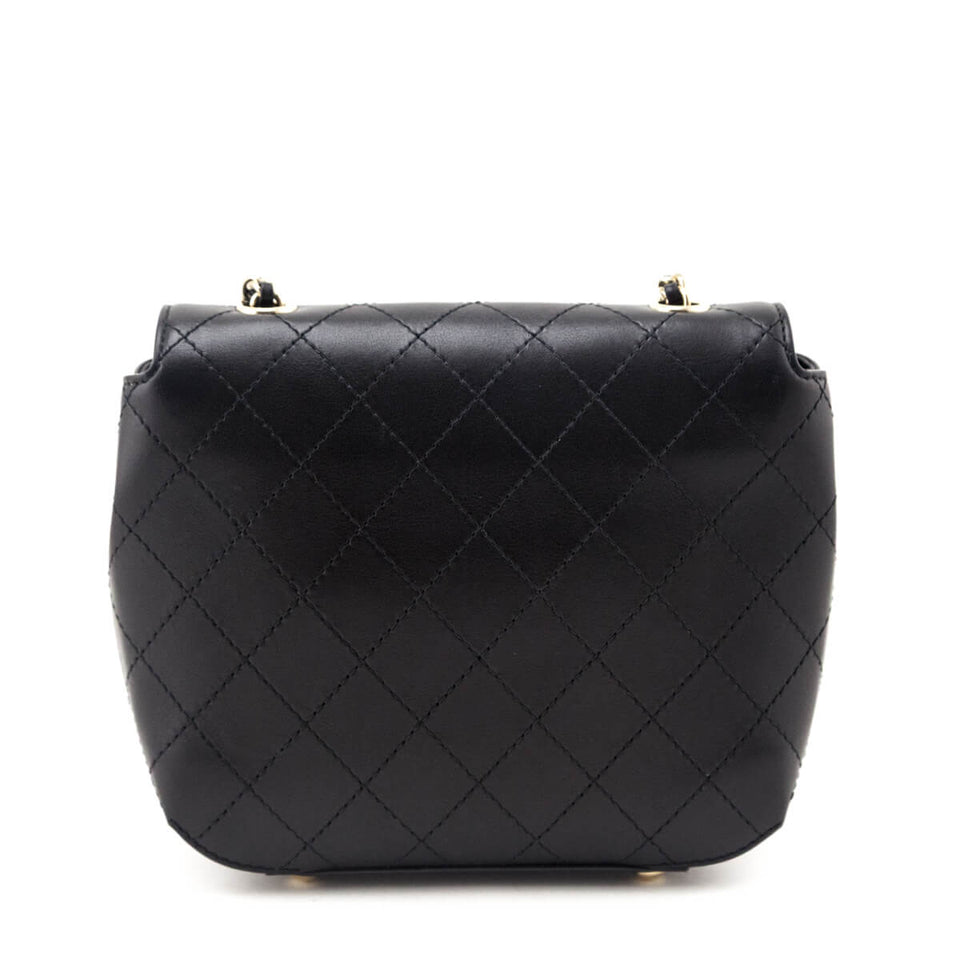 Chanel Black Calfskin Stitched Small Covered CC Flap Bag
